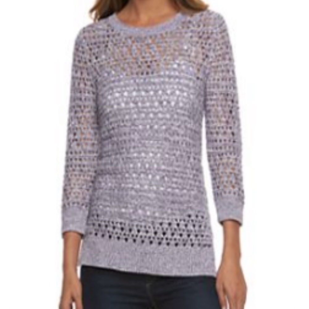 croft & barrow Lavender Open-Knit Scoop Neck Sweater